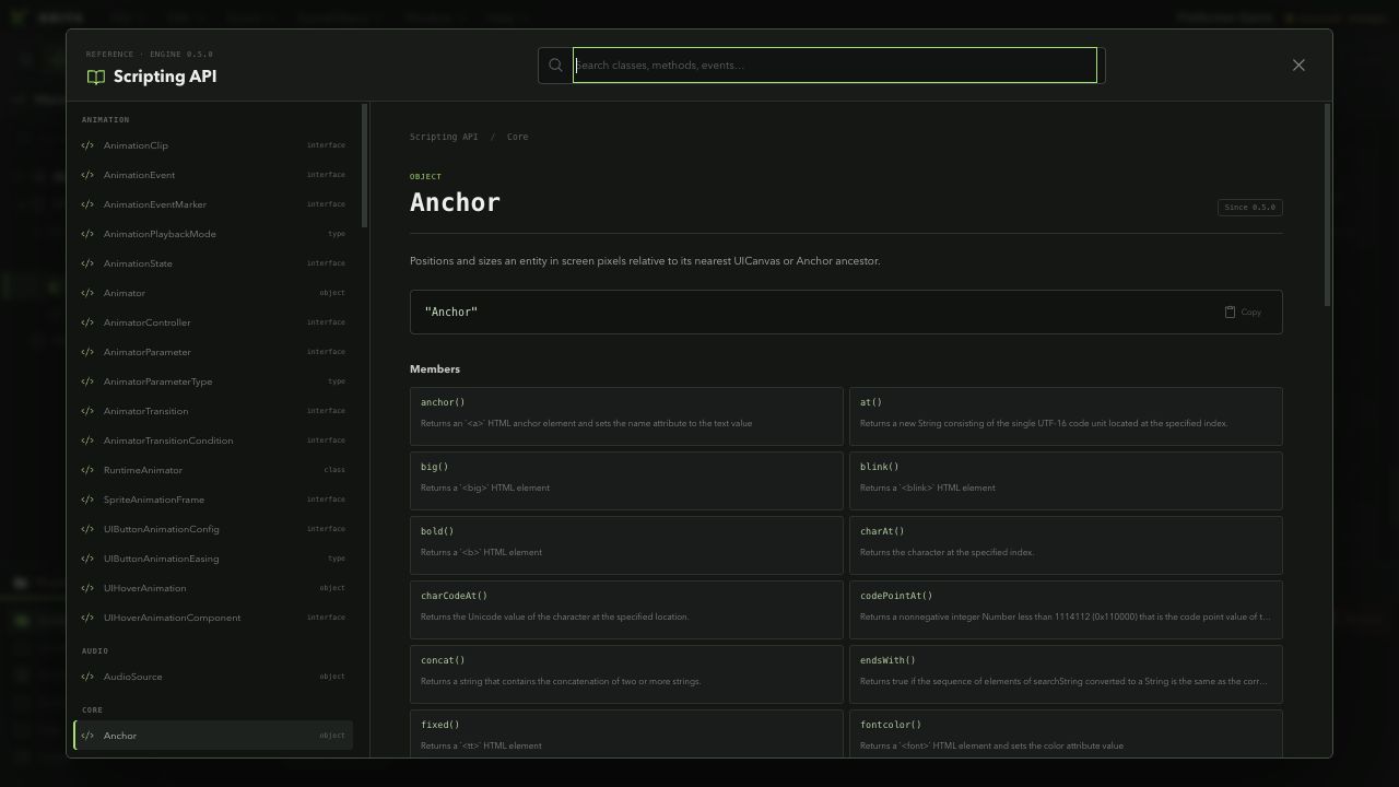Kriya built-in Scripting API reference with categories and searchable symbols
